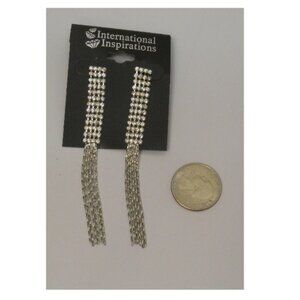 Women Earrings Drop Dangle Rhinestones Silver Tones Fashion Push Back Fasteners